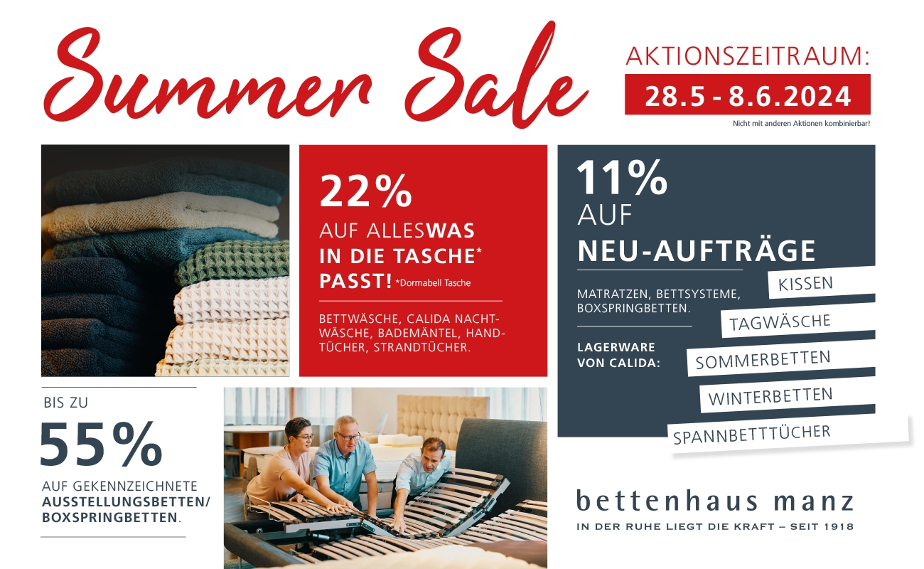 Summer Sale im Bettenhaus Manz | Aktion bis zum 8.6.2024